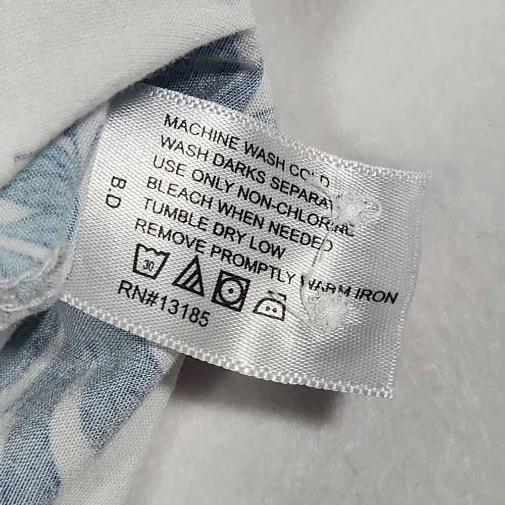 Campia Moda Hawaiian Shirt Mens XL White Blue Rayon Palm Tree Tropical Aloha